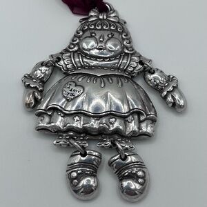 Vintage Brighton Raggedy Ann Silver Metal Christmas Ornament